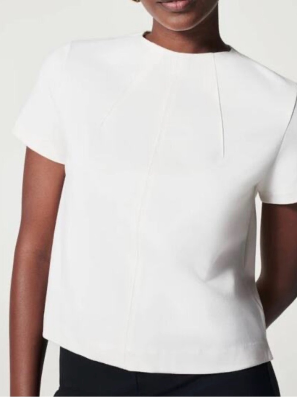 SPANX | The Perfect Short Sleeve Crew Neck Top Funnel White Ponte Blouse